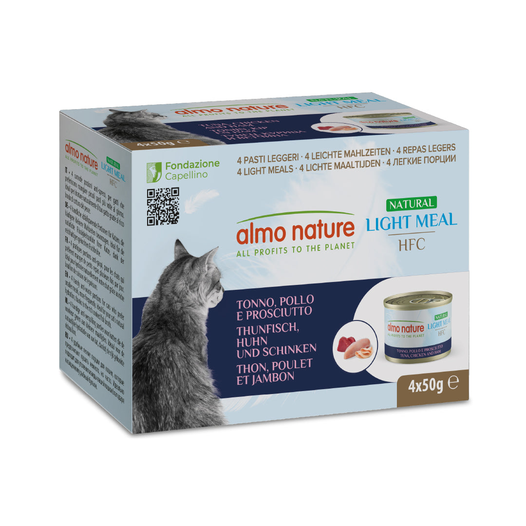 Almo Nature HFC Natural Light Meal Tonno, Pollo e Prosciutto 4x50g Almo Nature HFC Natural Light Meal Tonno, Pollo e Prosciutto 4x50g